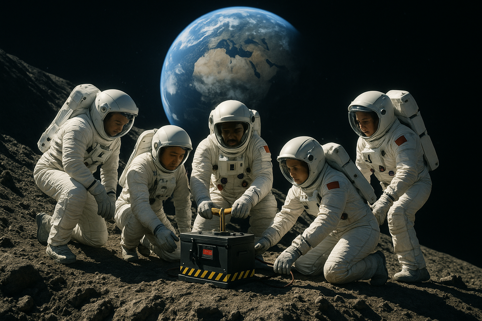 Astronauts blowing up an asteroid